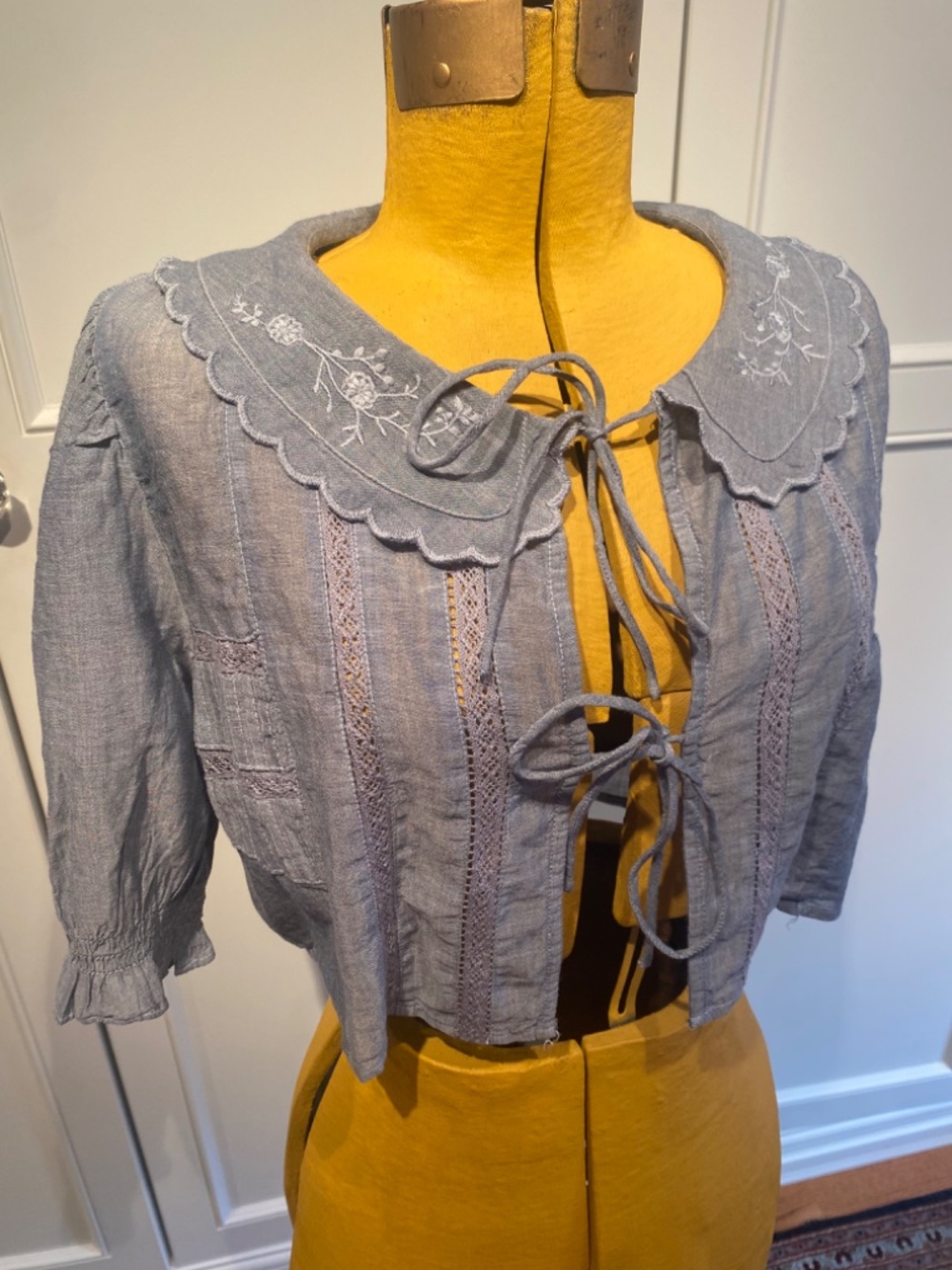 Blue Tie-front Blouse - Picture 2 of 2
